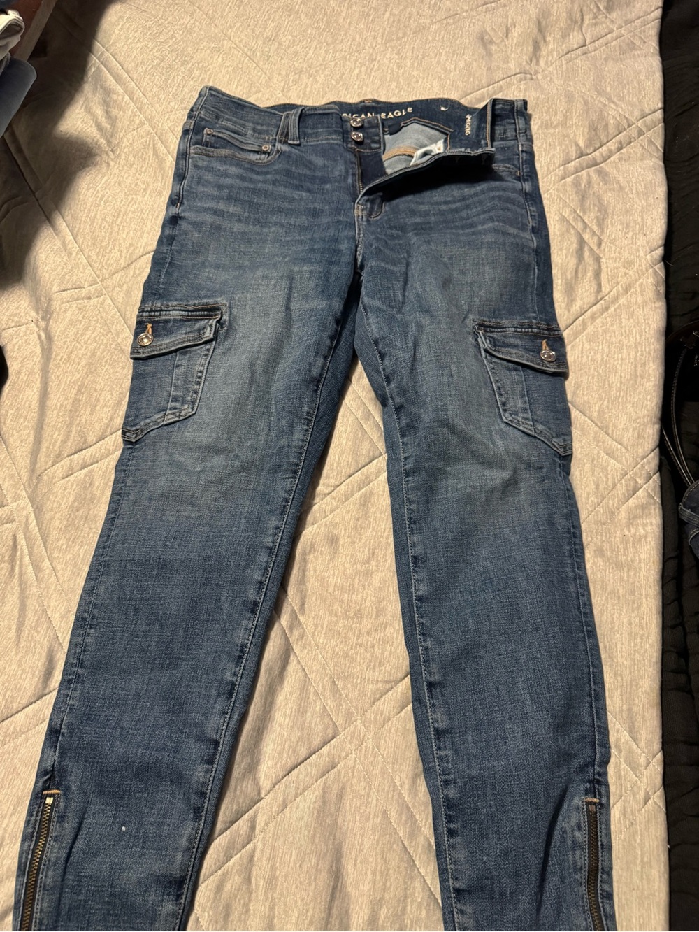 American Eagle Outfitters Skinny Cargo Jeans in Dark Blue